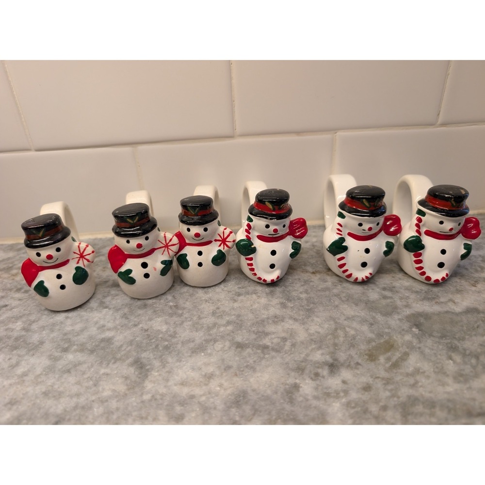 Set of 6 Vintage Ceramic Jolly Snowmen w Napkin Holders, Made In The Philippines - Picture 1 of 14